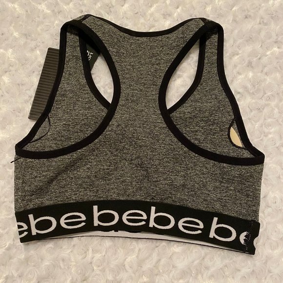 bebe Sport Heather Gray & Black Logo Sports Bra - Small - Picture 5 of 8